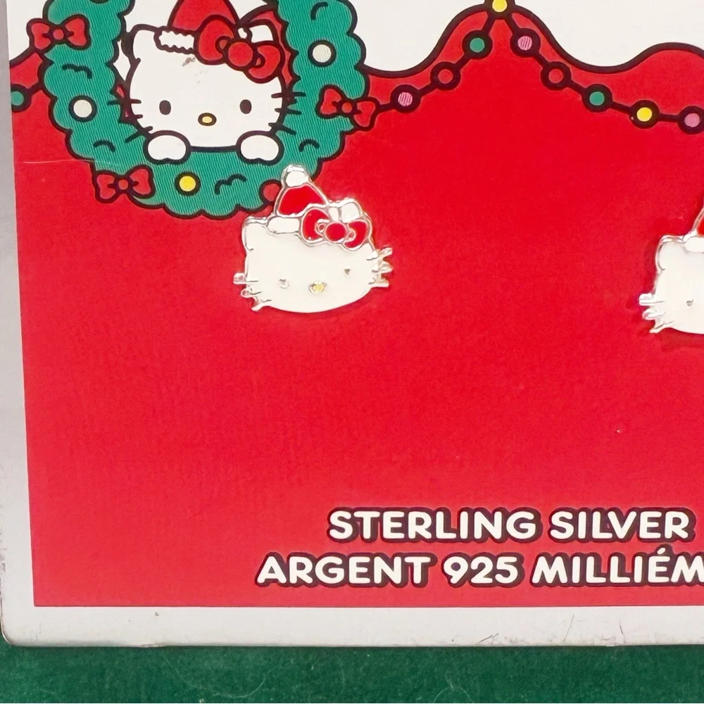 Girls Hello Kitty Christmas‎ Sterling Silver Pierced Earrings-New Jewelry